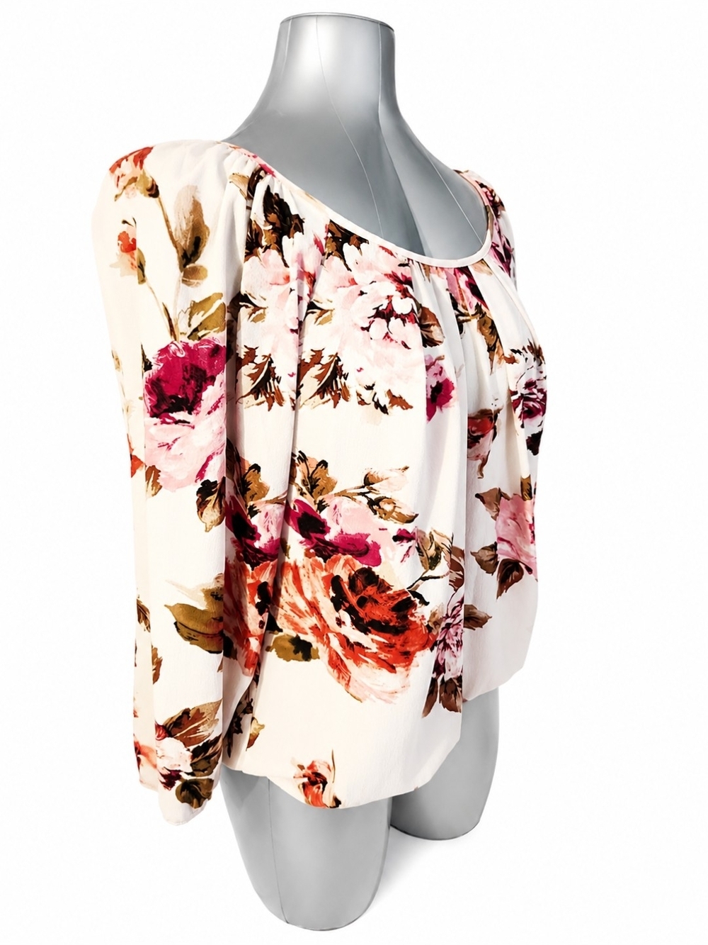 Sara Michelle XL Floral Peasant Blouse Boho Balloon Sleeve Elastic Hem EUC - Picture 4 of 6